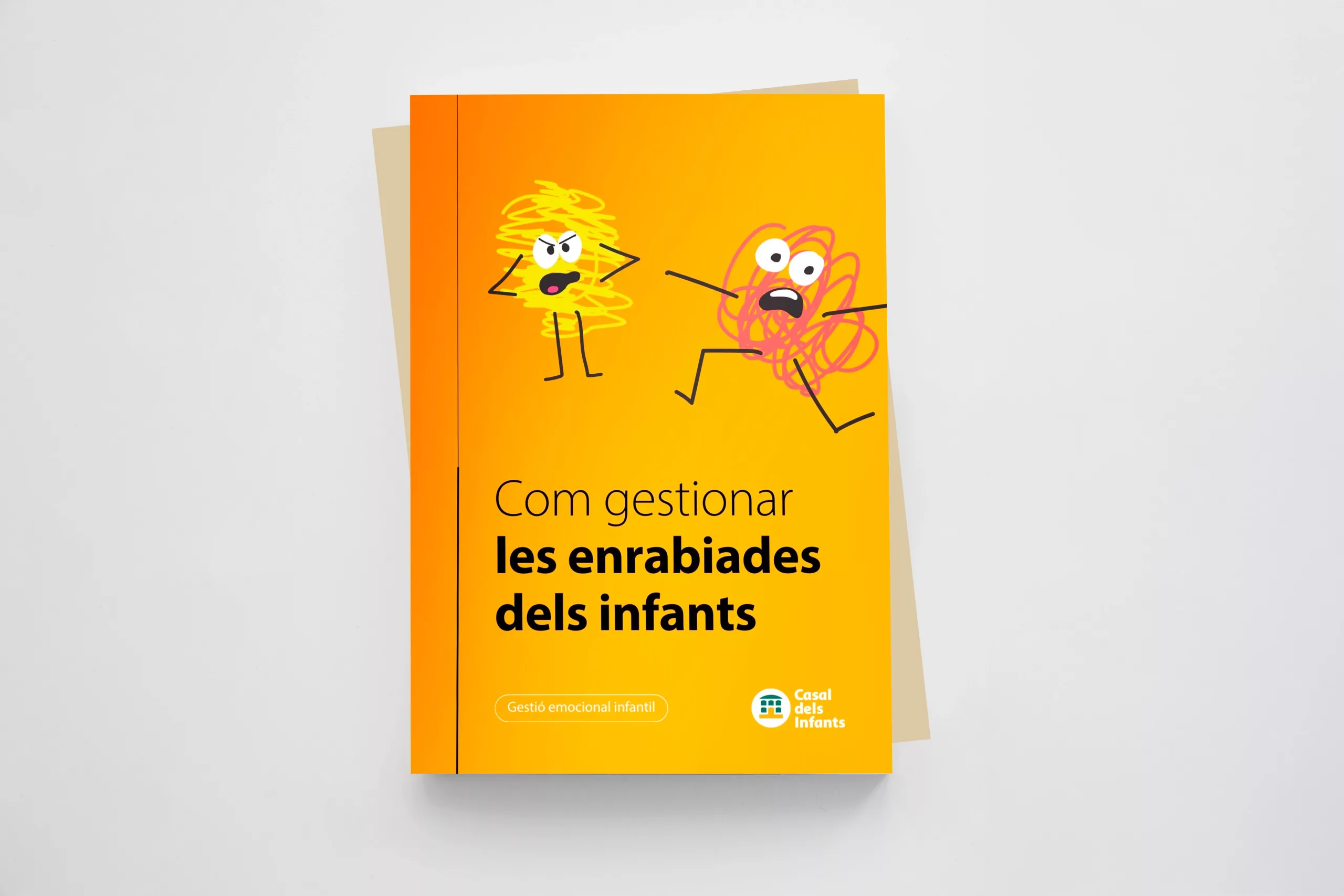 Portada del dossier en PDF “Com gestionar enrabiades dels infants” en color groc.